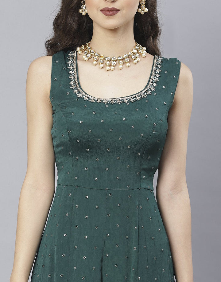 Wine and Bottle Green Art Crepe Salwar Kameez