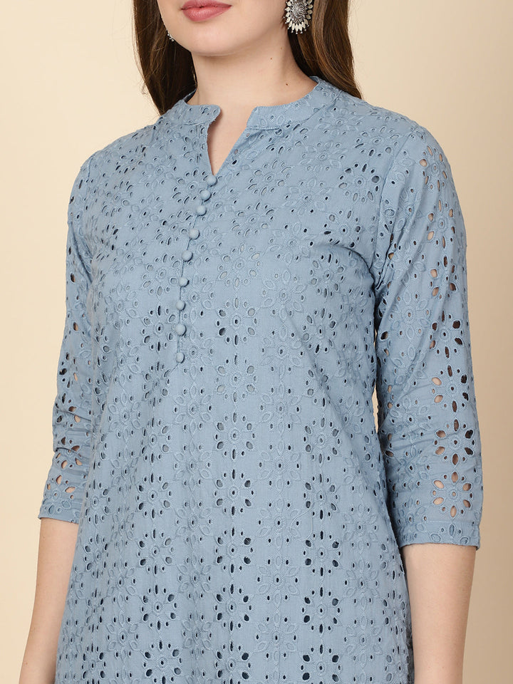 Schiffli Embroidery Cotton kurta With Pants