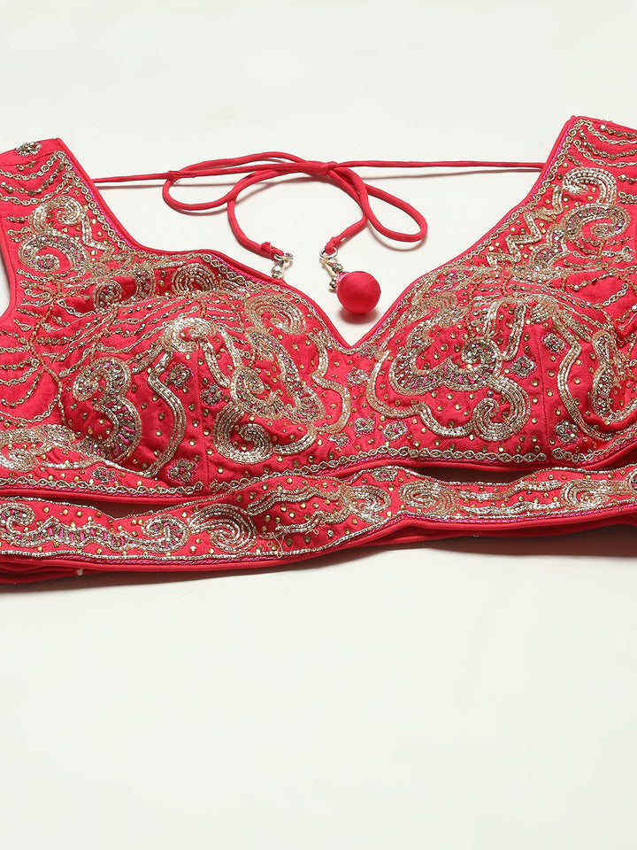 Zari Booti Embroidered Organza Choli With Lehenga &amp; Dupatta