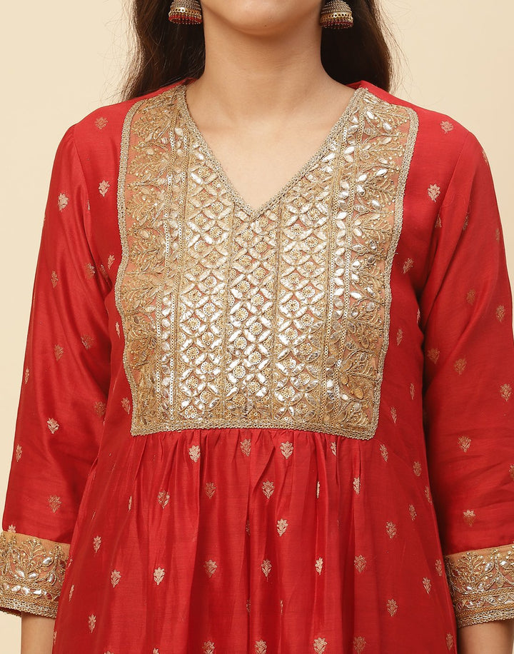 Embroidered Gota Work Anarkali Kurti With Palazzo