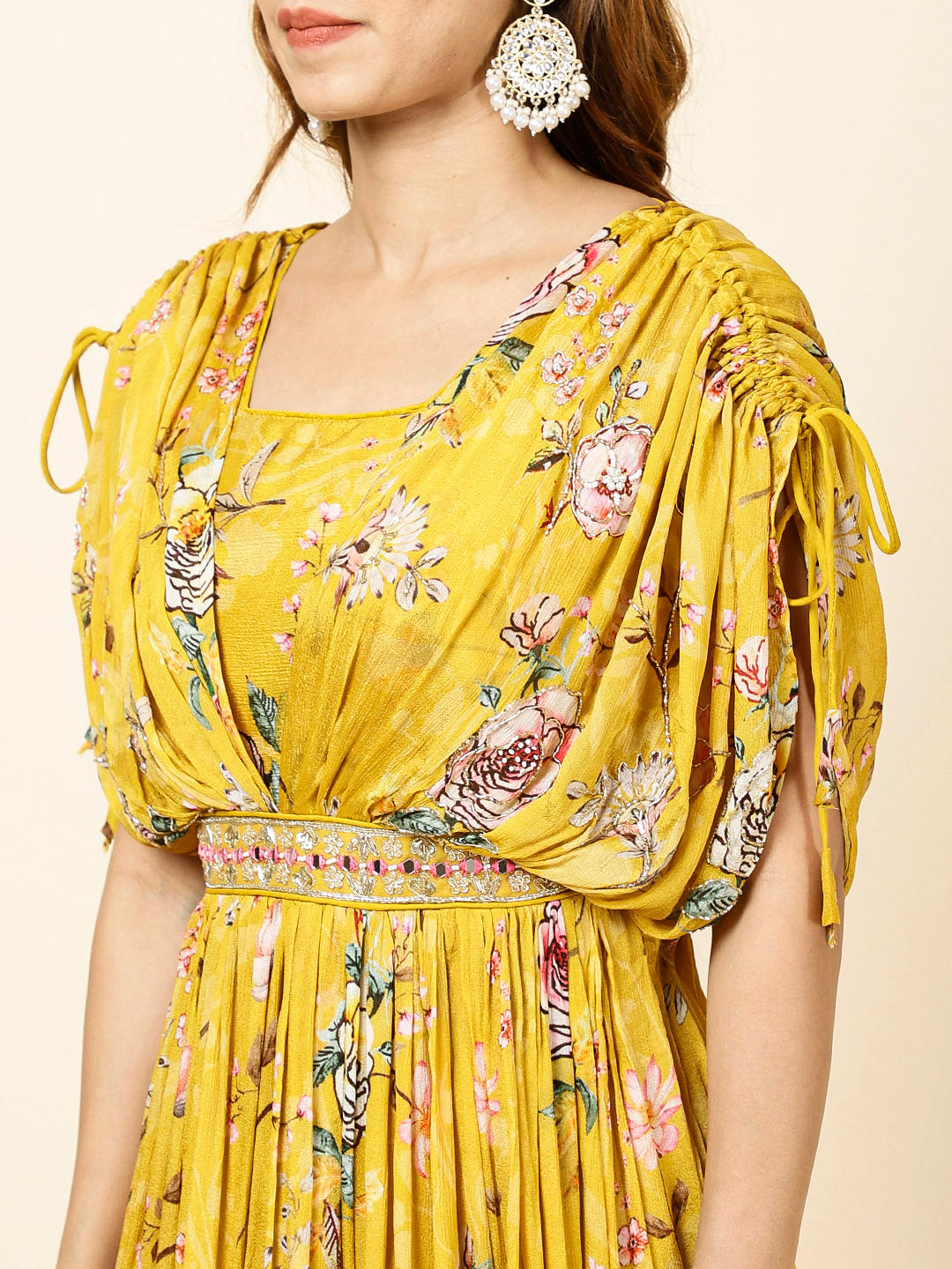 Floral Printed Crepe Anarkali Dress