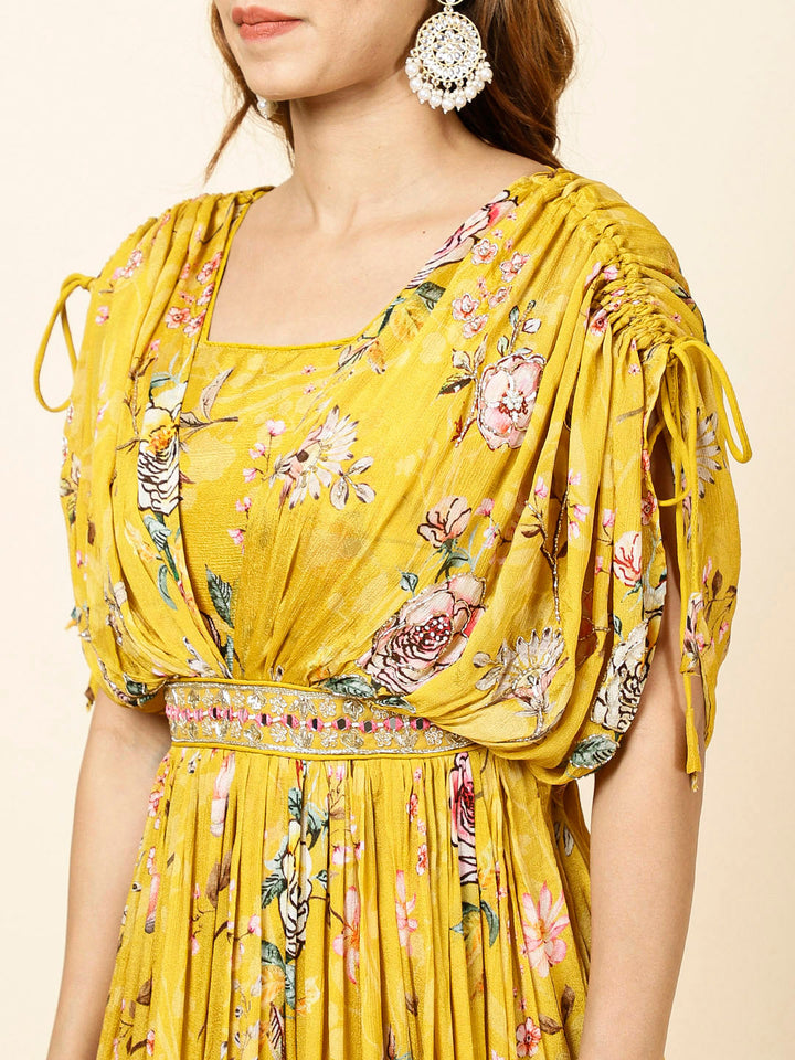 Floral Printed Crepe Anarkali Dress