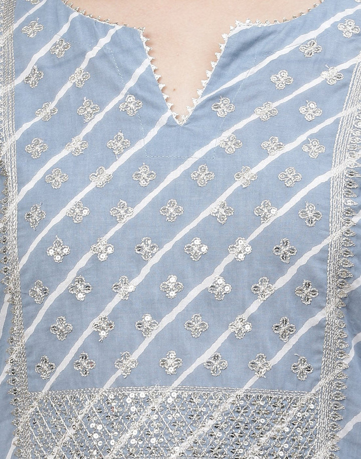 Embroidered Yoke Cotton Printed Kurti Pant Set