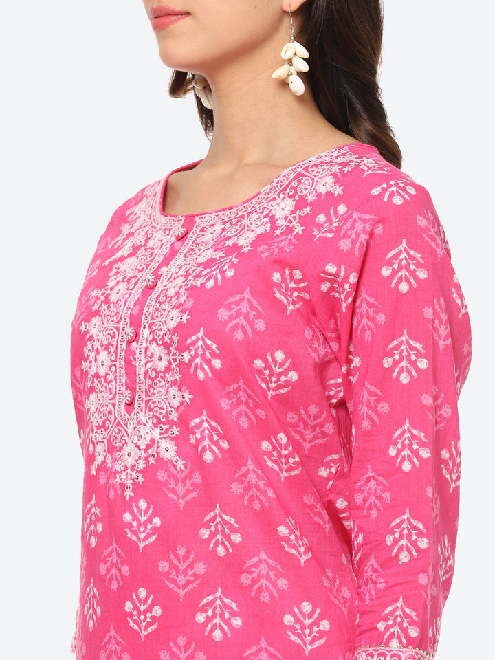 Sequin Work Printed Cotton Kurta With Pant