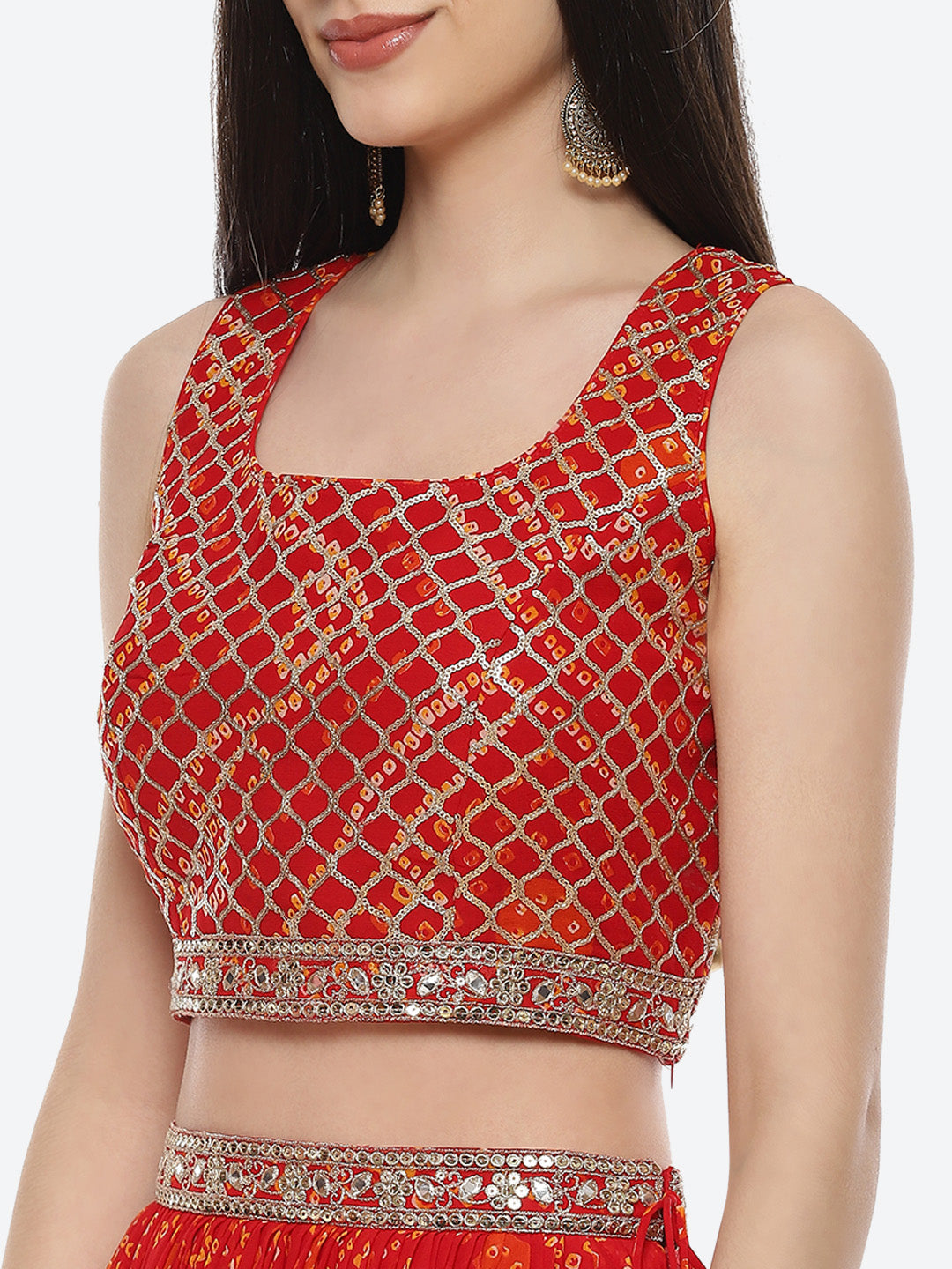 Bandhej Printed Georgette Lehenga With Choli and Net Dupatta