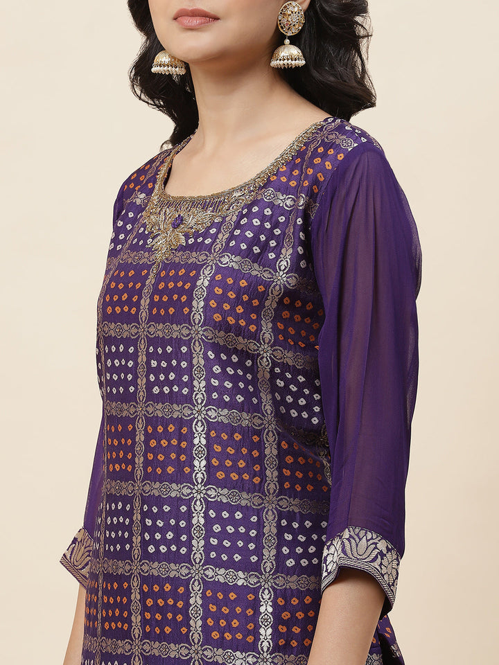 Zari Jaal Handloom Kurta With Pants &amp; Dupatta