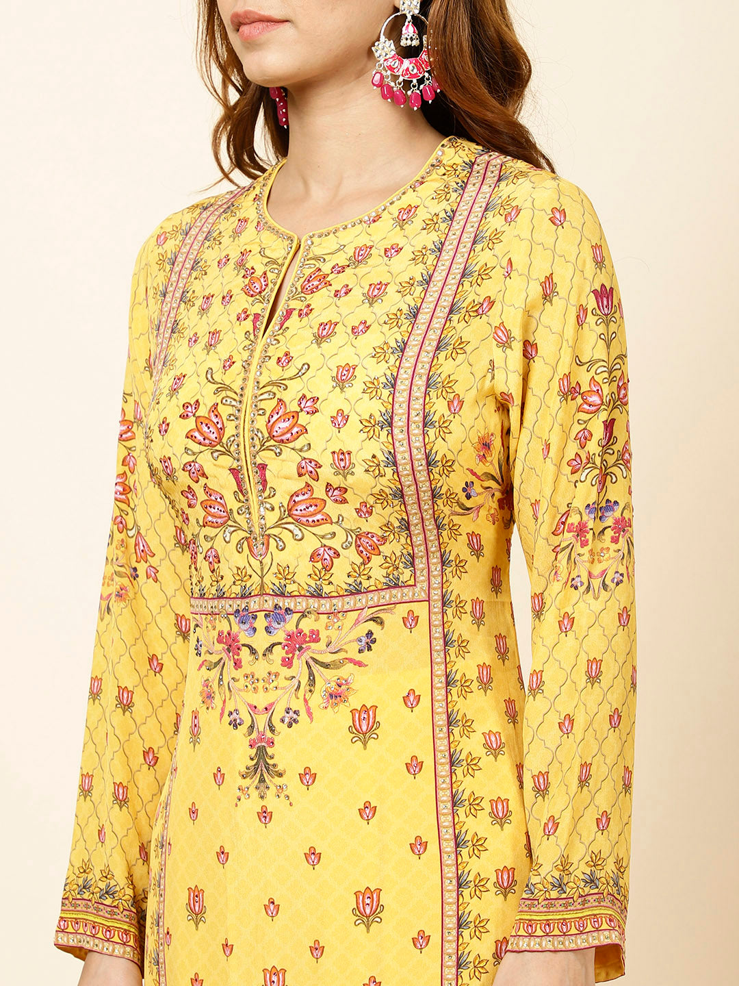 Digital Floral Printed Crepe Kurta With Palazzo &amp; Dupatta