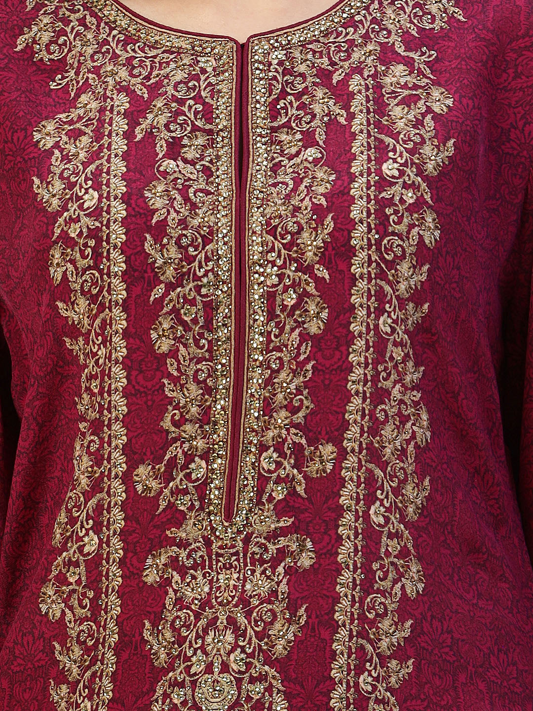 Digital Printed Crepe Kurta With Palazzo &amp; Dupatta