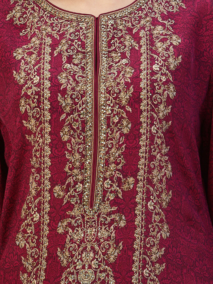 Digital Printed Crepe Kurta With Palazzo &amp; Dupatta