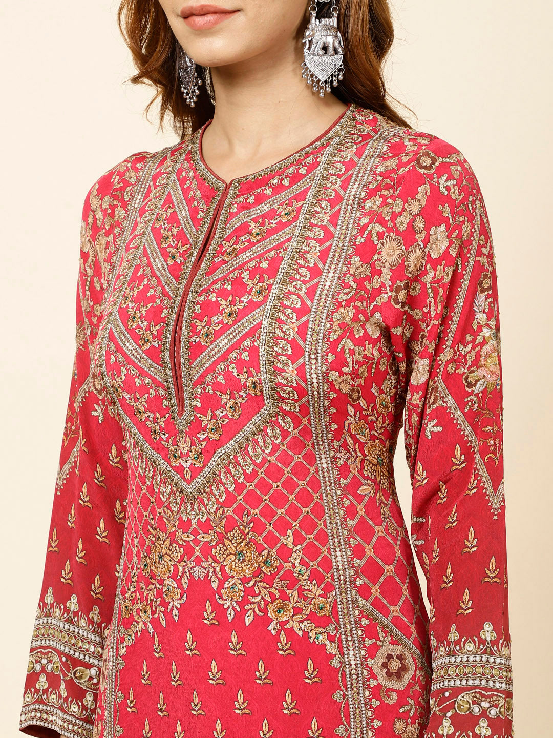 Floral Digital Print Crepe Kurta With Palazzo &amp; Dupatta