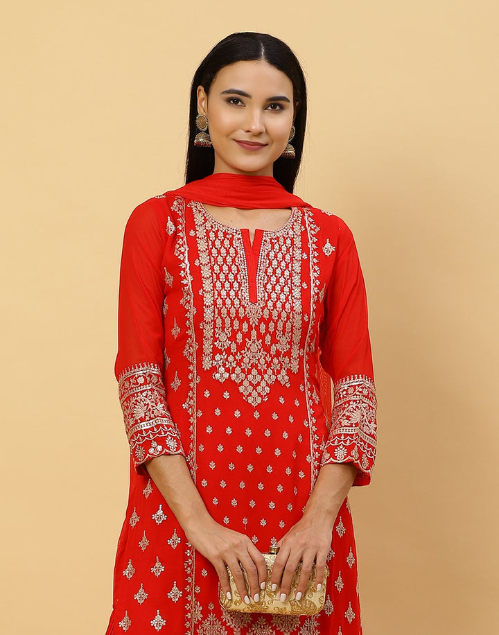 Embroidered Georgette Salwar Kameez Stitched Suit With Net Dupatta