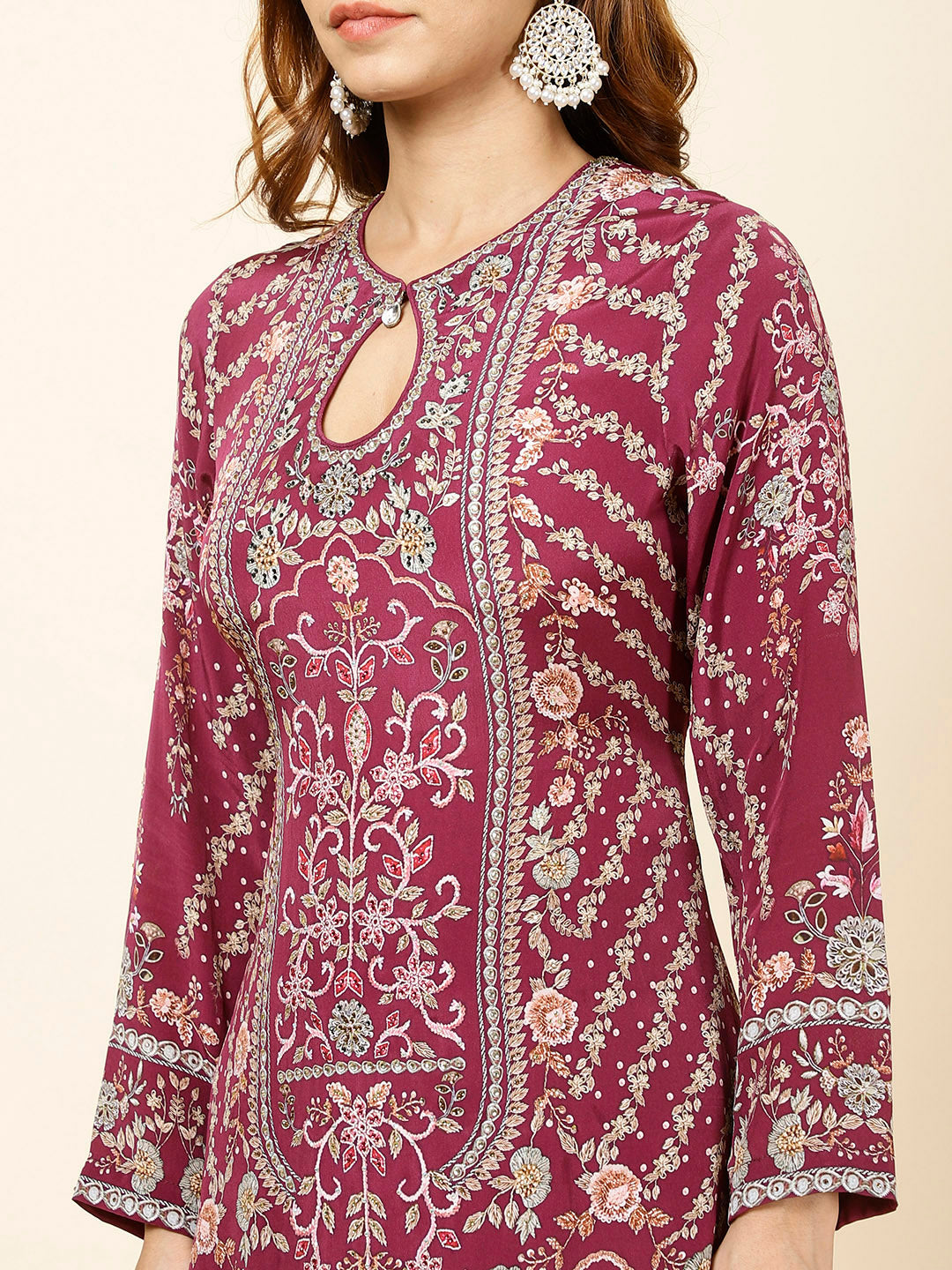 Digital Floral Printed Crepe Kurta With Palazzo &amp; Dupatta
