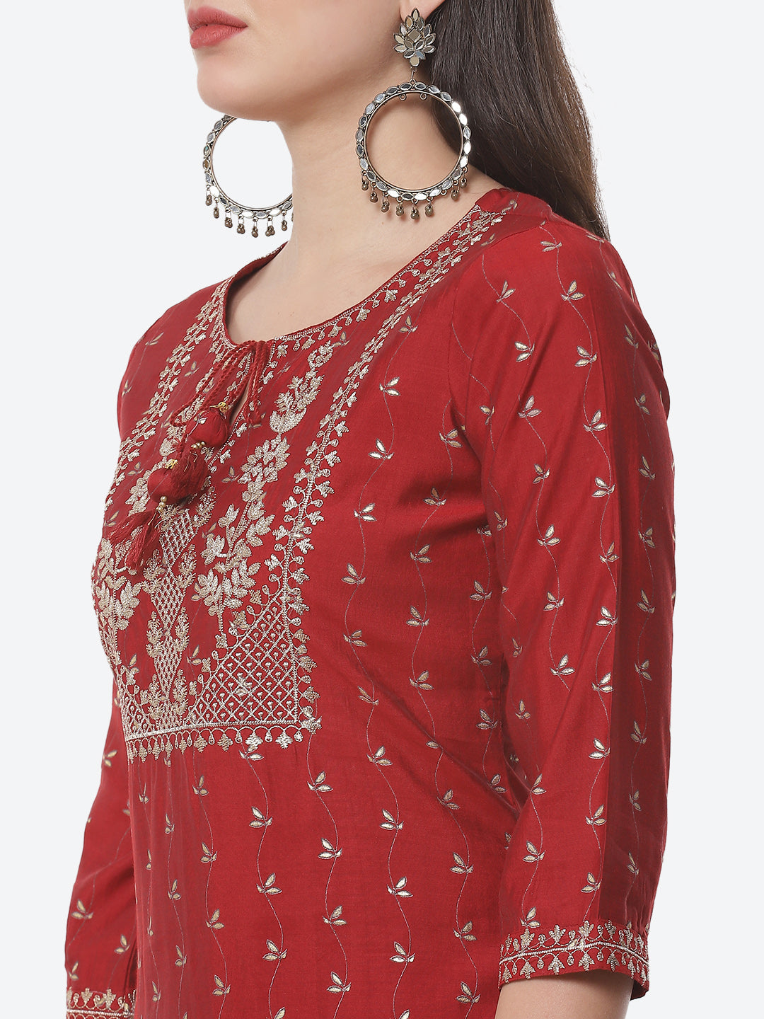 Embroidered Printed Cotton Kurta With Pant