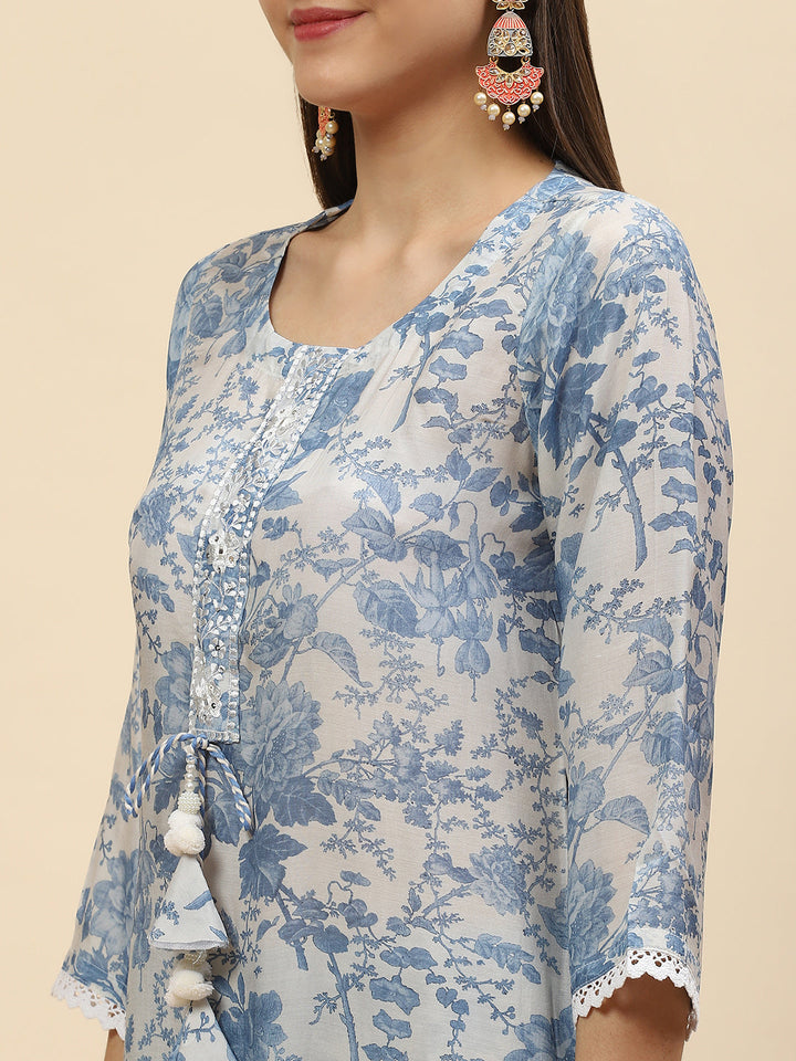 Floral Printed Muslin Kurta With Pants