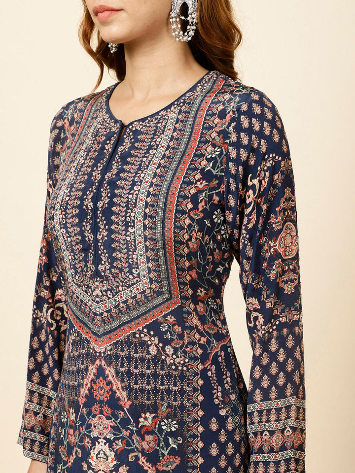 Digital Printed Crepe Kurta With Palazzo &amp; Dupatta