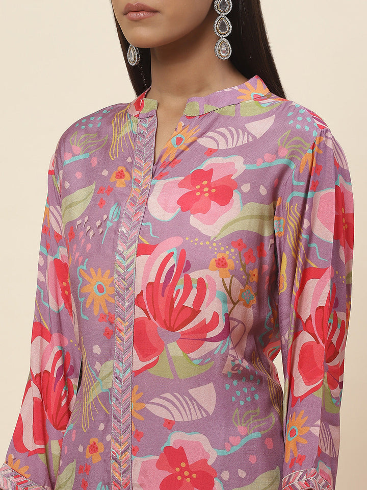 Floral Printed Muslin Kurta With Pants