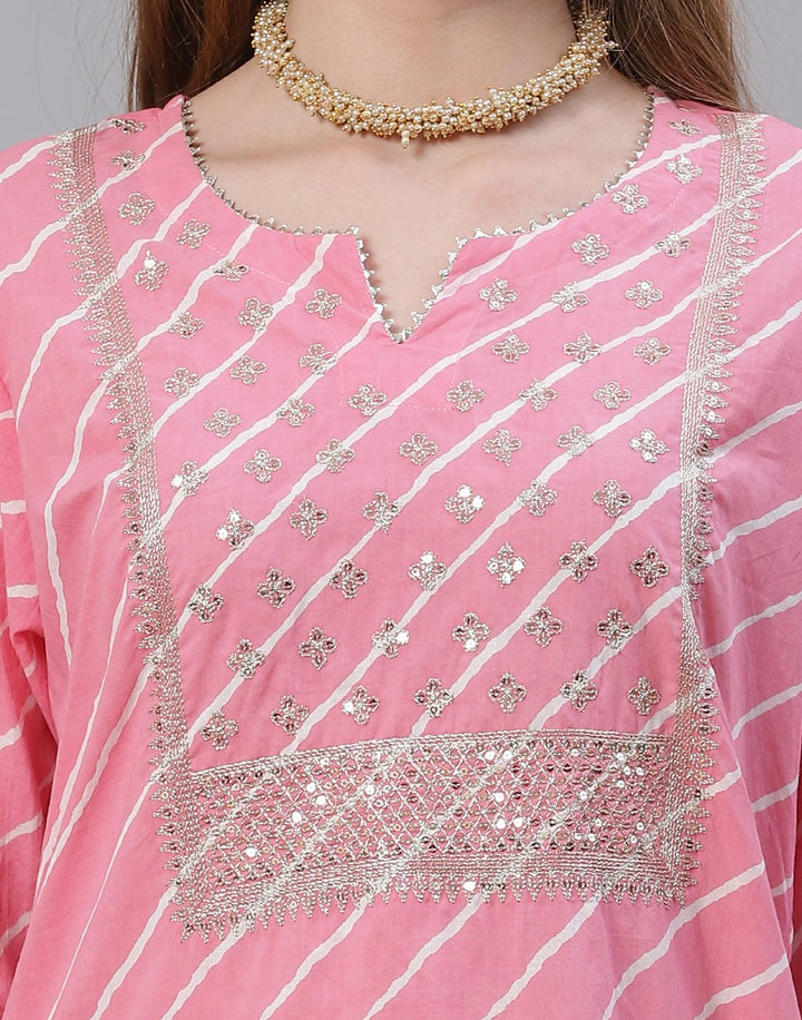 Embroidered Yoke Cotton Printed Kurti Pant Set