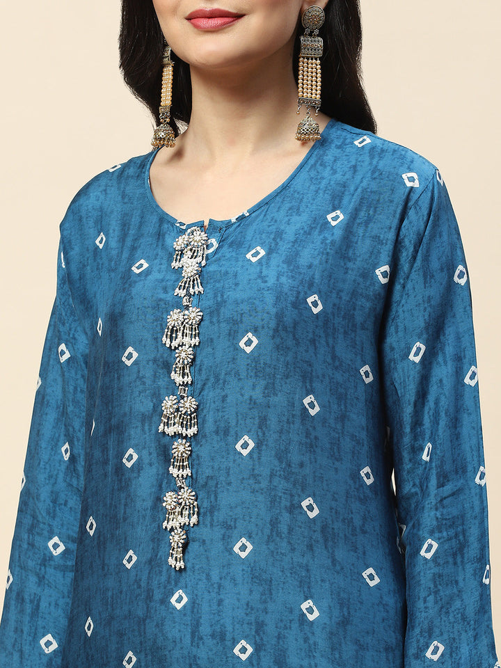 Printed With Yoke Embroidered Muslin Kurta