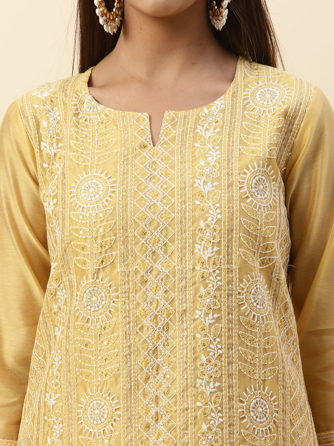Embroidered Chanderi Kurta With Pants