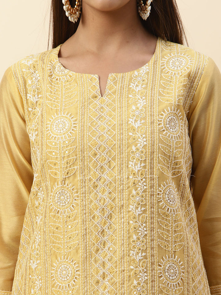 Embroidered Chanderi Kurta With Pants