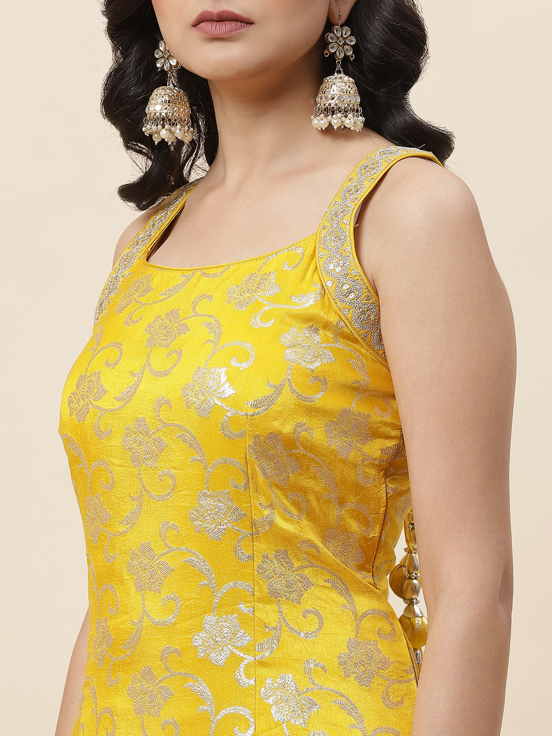 Floral Woven Georgette Kurta With Sharara &amp; Dupatta