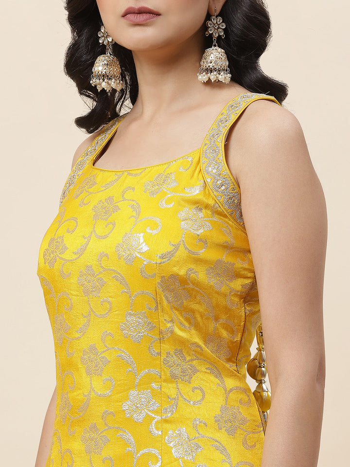 Floral Woven Georgette Kurta With Sharara &amp; Dupatta