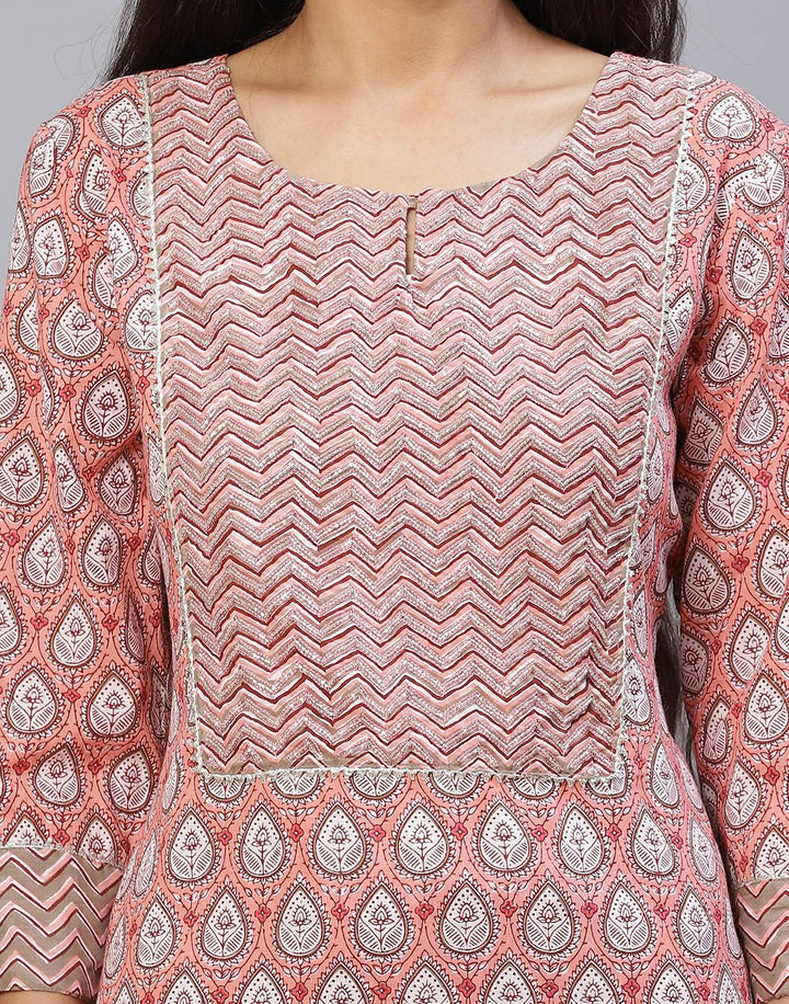 Cotton Printed Kurti Set with Yoke Detail