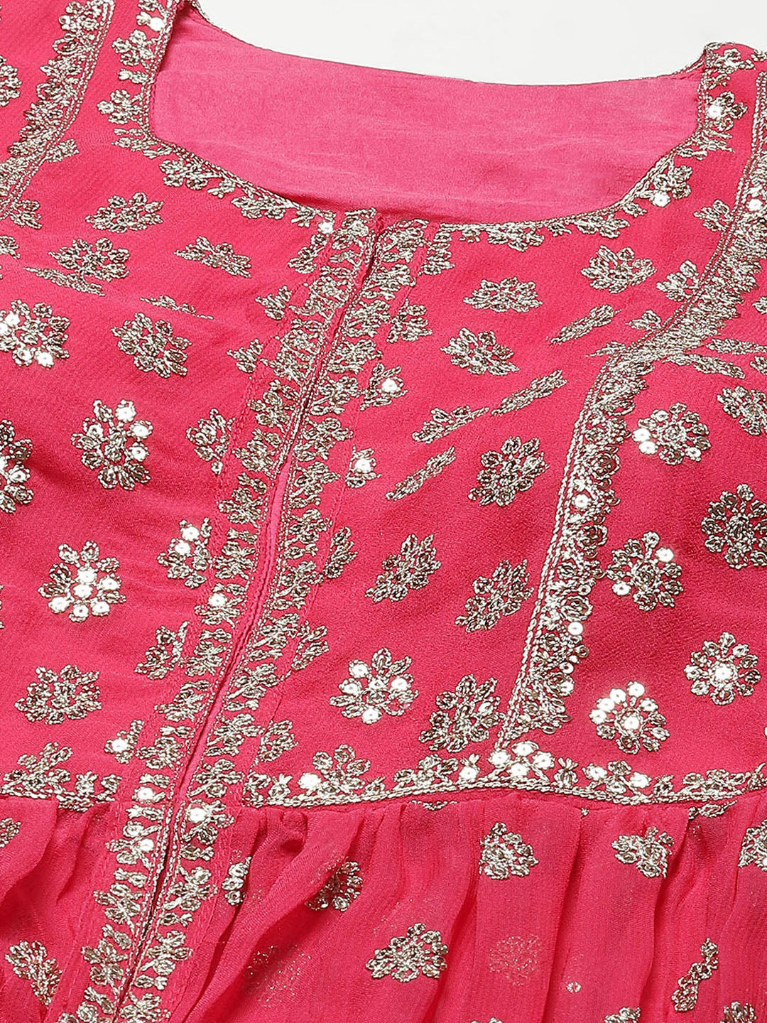 Sequin Embroidered Georgette Kurta With Sharara &amp; Dupatta