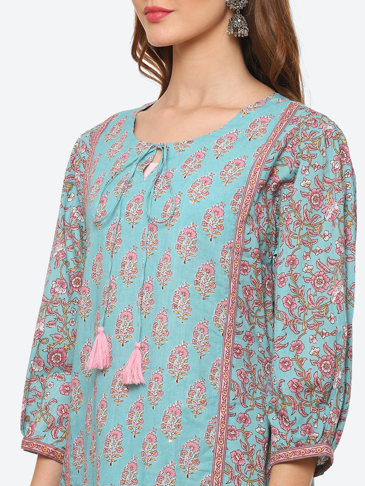 Floral Printed Cotton Kurta With Pant