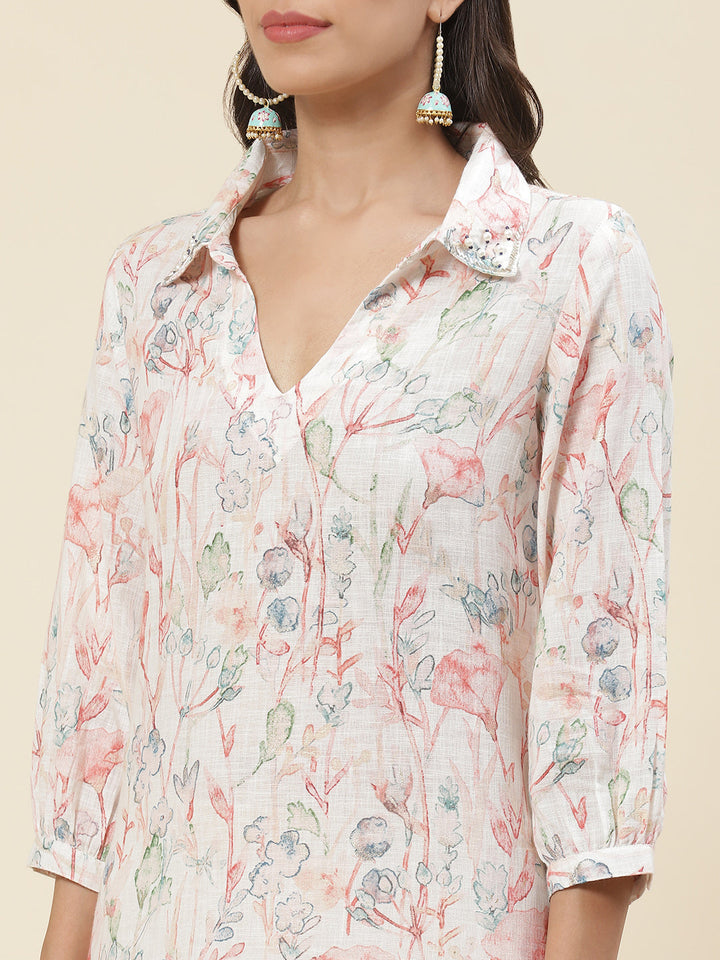 Floral Printed Muslin Kurta