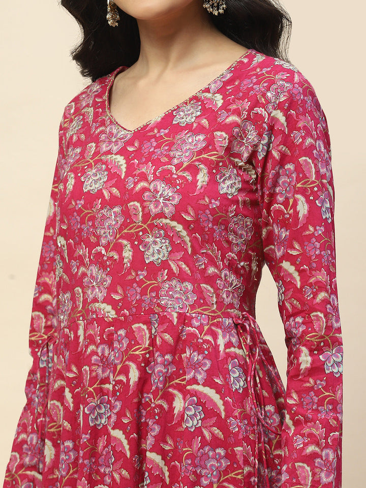 Neck Embroidery Cotton Kurta With Pants &amp; Dupatta
