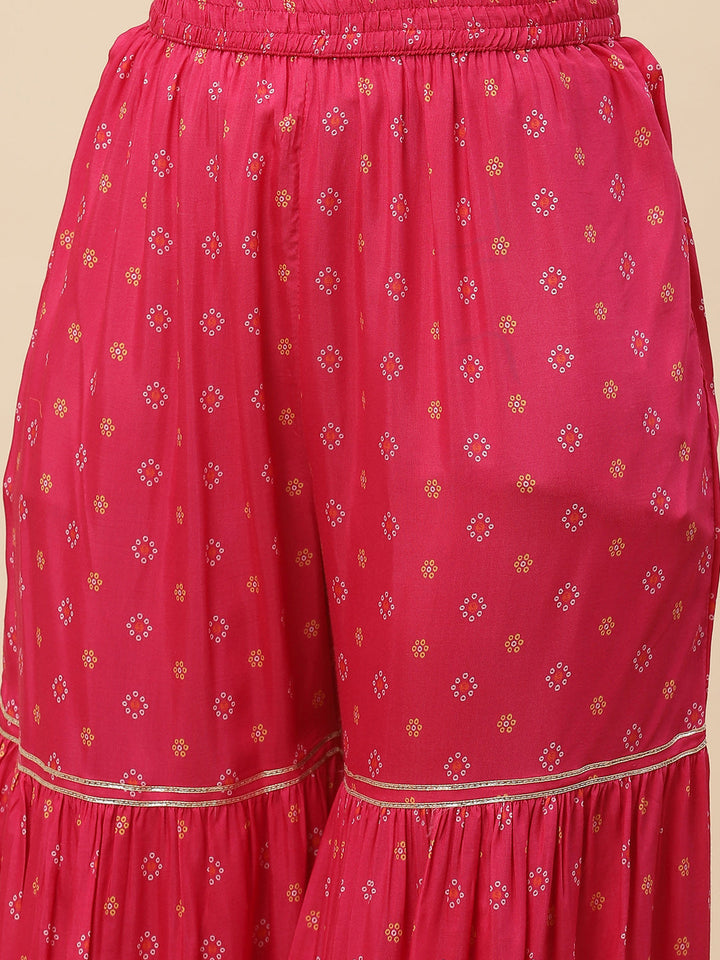 Bandhani Printed Muslin Kurta With Sharara &amp; Dupatta