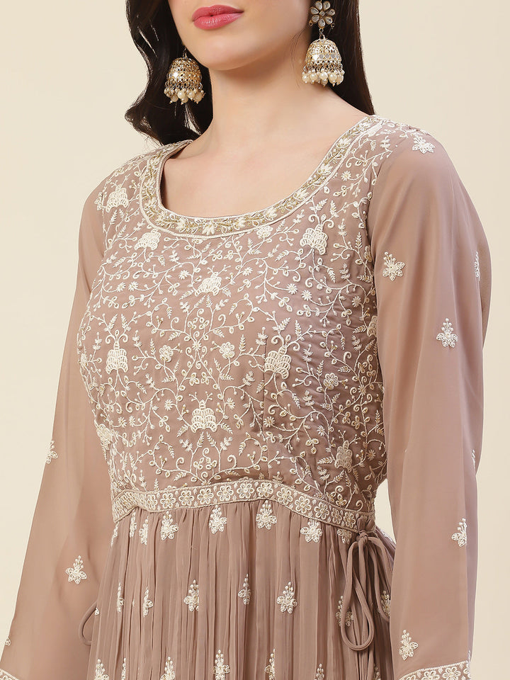 Resham Embroidered Booti Georgette Kurta With Palazzo &amp; Dupatta