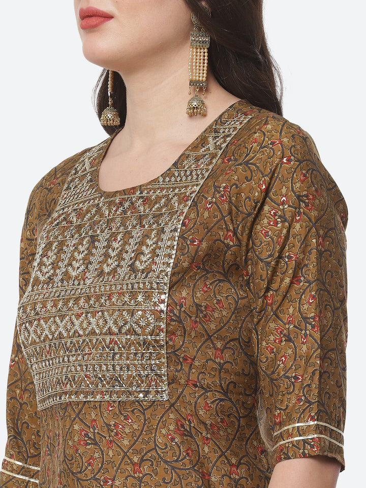 Cotton Muslin Printed Straight Kurti with Pant and Dupatta