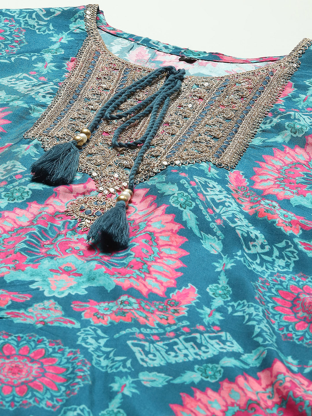 Floral Printed Cotton Kurta With Sharara &amp; Dupatta