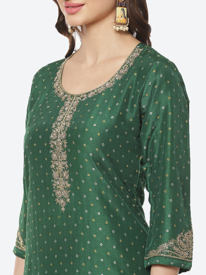 Printed Gota Patti Chanderi Kurti With Pant