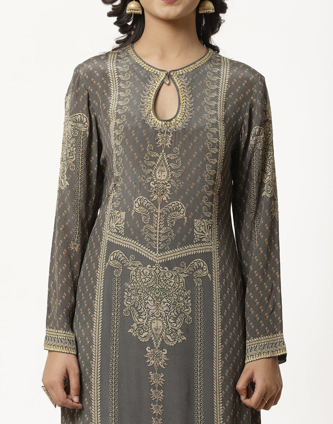 MBZ Meena Bazaar-Grey Digital Printed Crepe Salwaar Kameez Stitched Suit