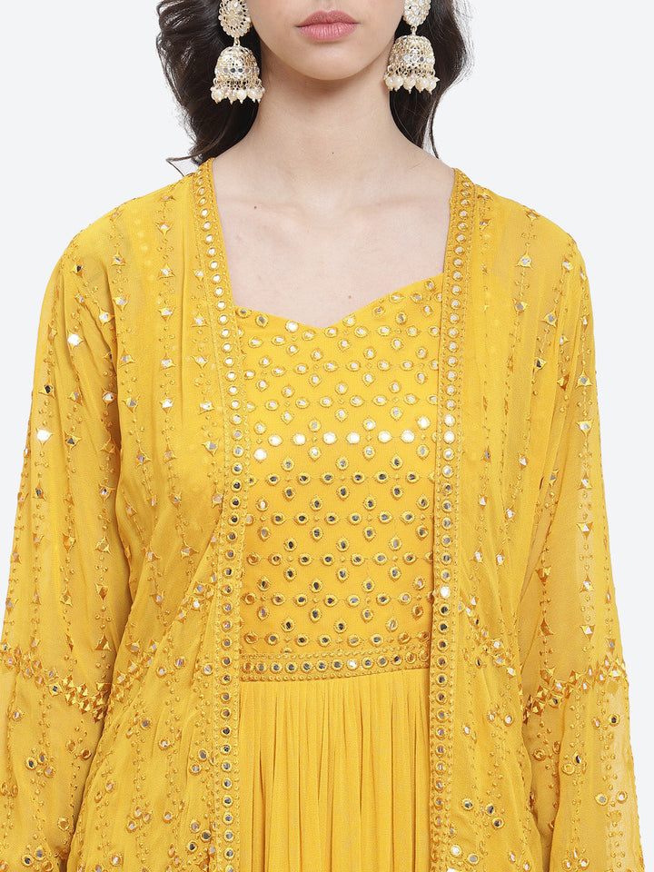 Resham Mirror Booti Georgette Net Dupatta Dress