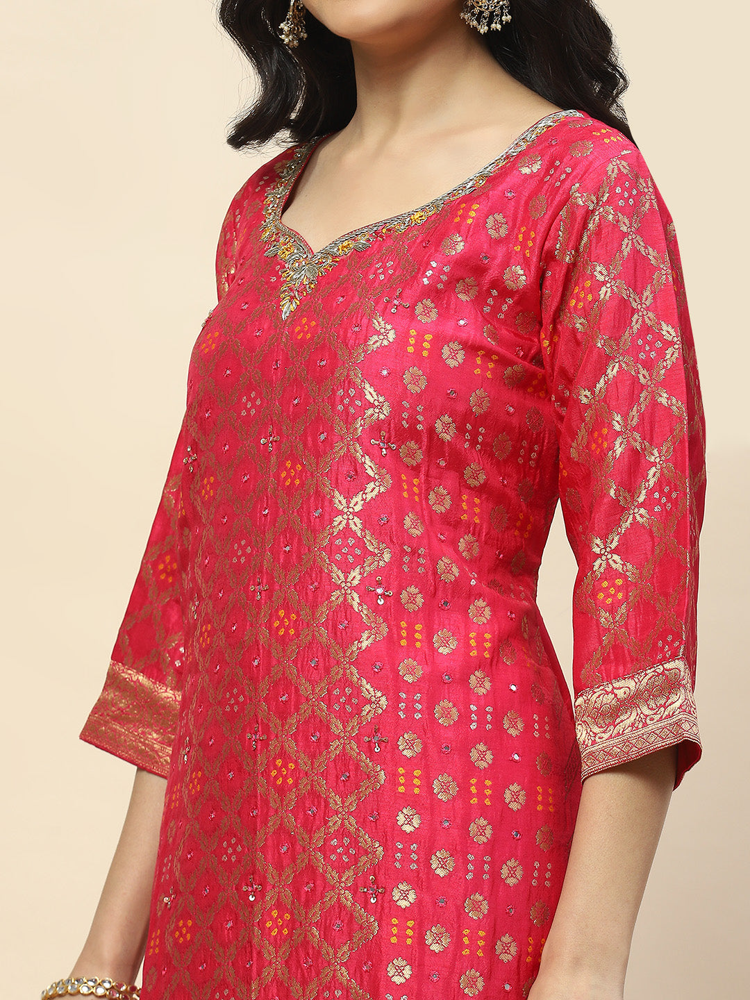 Woven Banarasi Kurta With Pants &amp; Dupatta