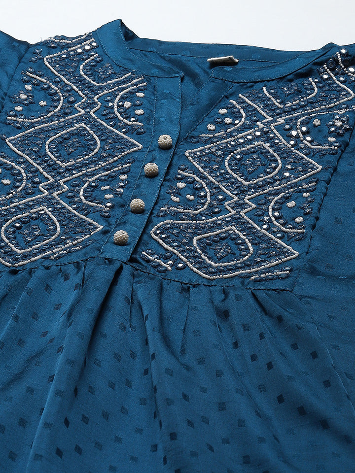 Neck Embroidered Cotton Kaftan Kurta