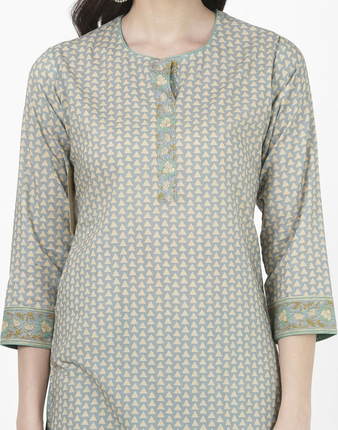 MBZ Meena Bazaar-Grey Green Cotton Kurti with Palazzo