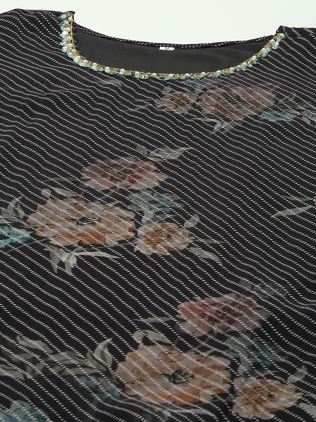 Floral Printed Georgette Kurta With Pants &amp; Dupatta