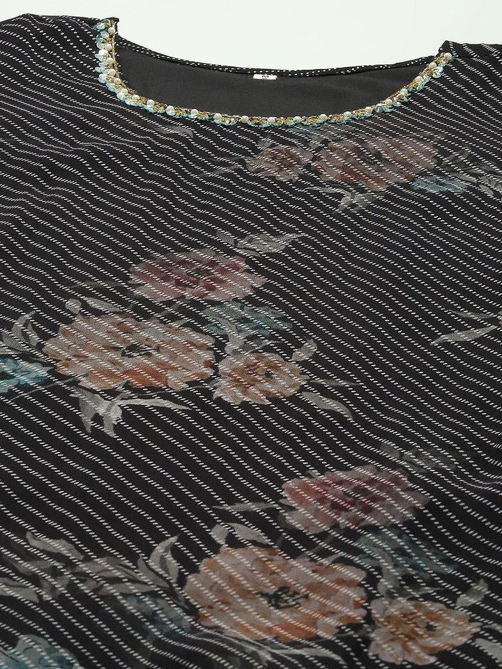 Floral Printed Georgette Kurta With Pants &amp; Dupatta