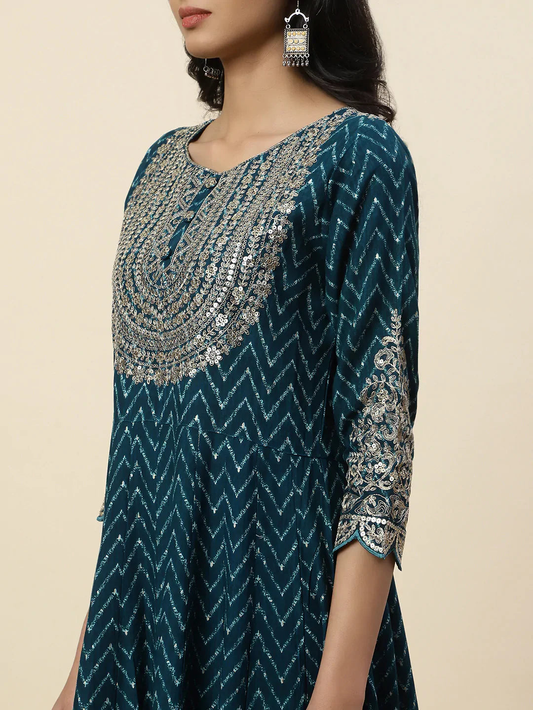 Neck Embroidered Cotton Kurta With Pants &amp; Dupatta