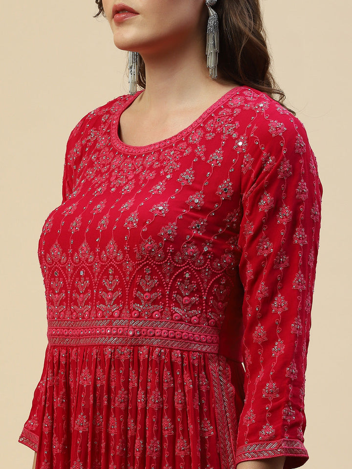 Embroidered Georgette Kurta With Palazzo &amp; Dupatta