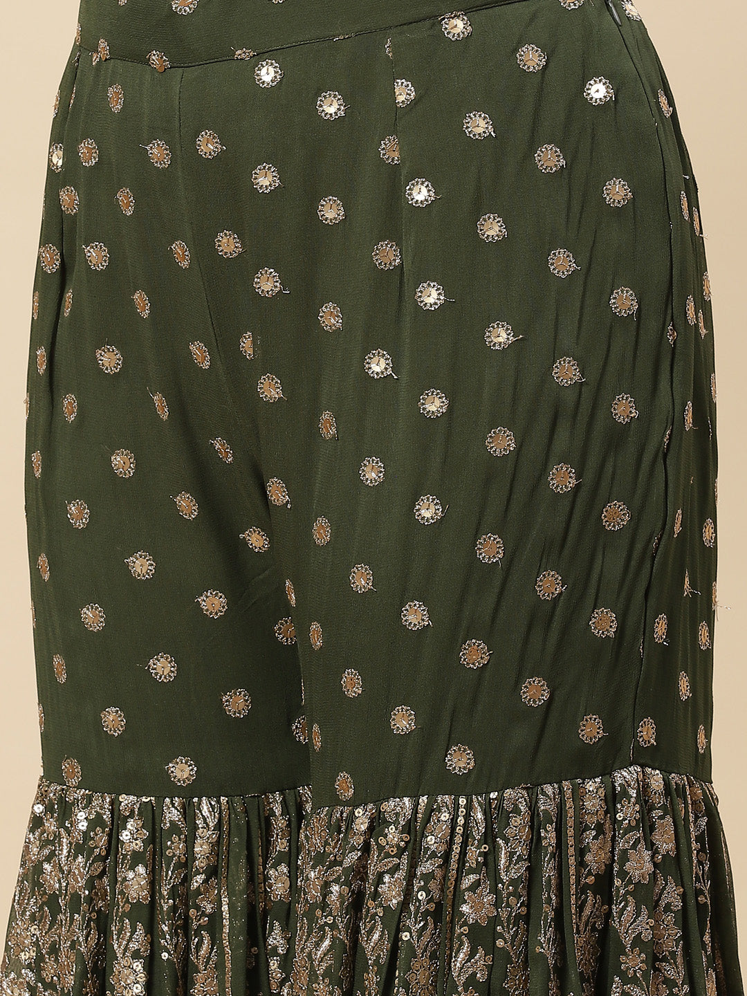 Sequin Resham Embroidered Georgette Crop Top With Jacket Garara &amp; Dupatta