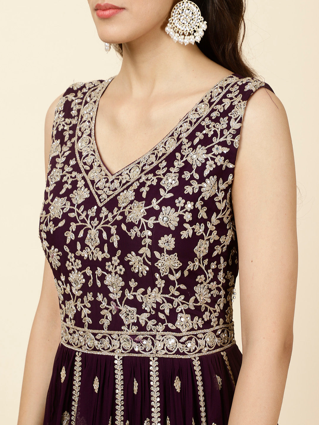 Zari Booti Embroidered Georgette Kurta With Churidar &amp; Dupatta