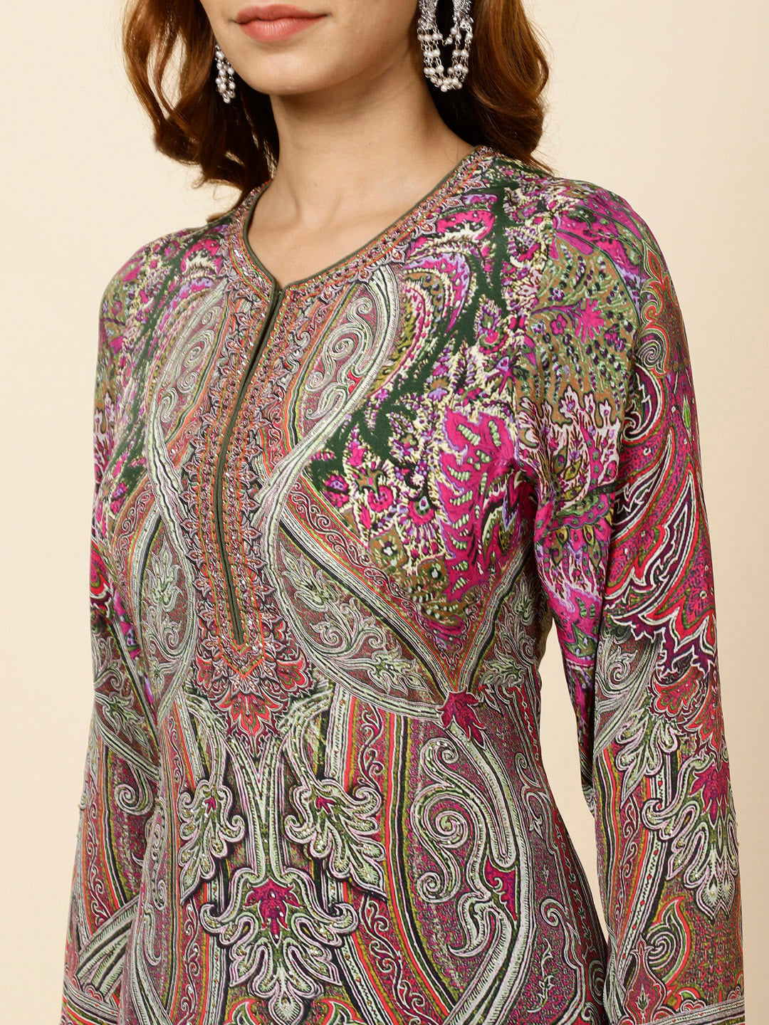 Digital Printed Crepe Kurta With Palazzo &amp; Dupatta