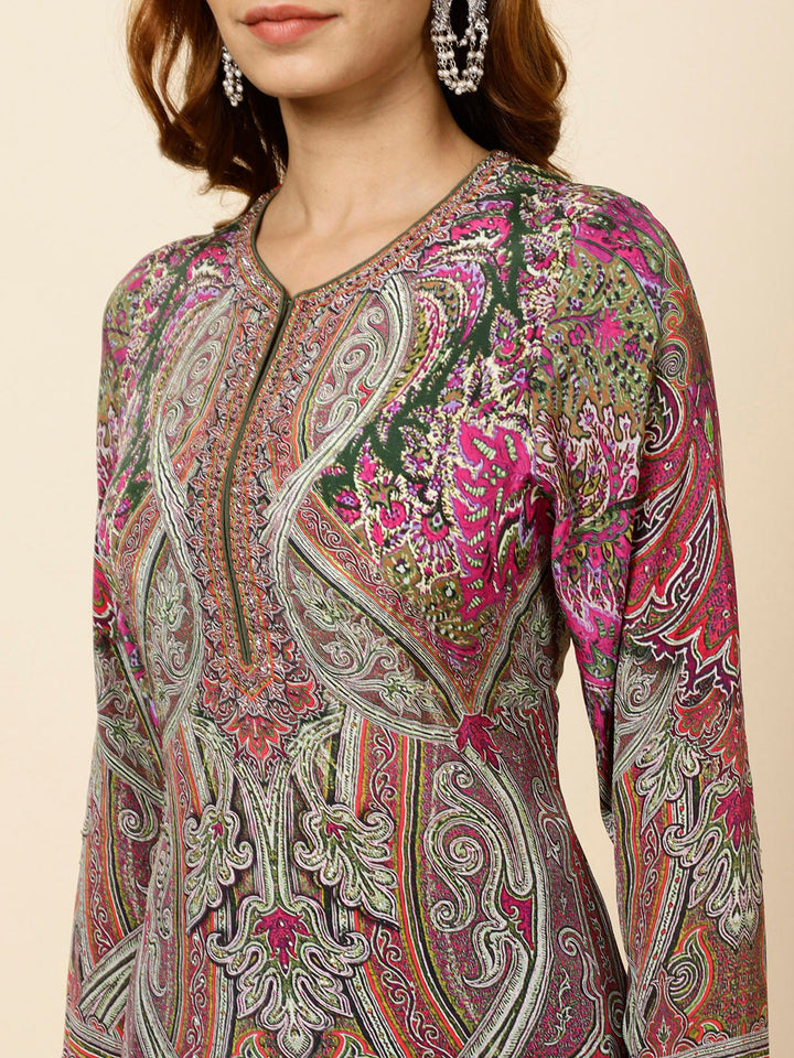 Digital Printed Crepe Kurta With Palazzo &amp; Dupatta