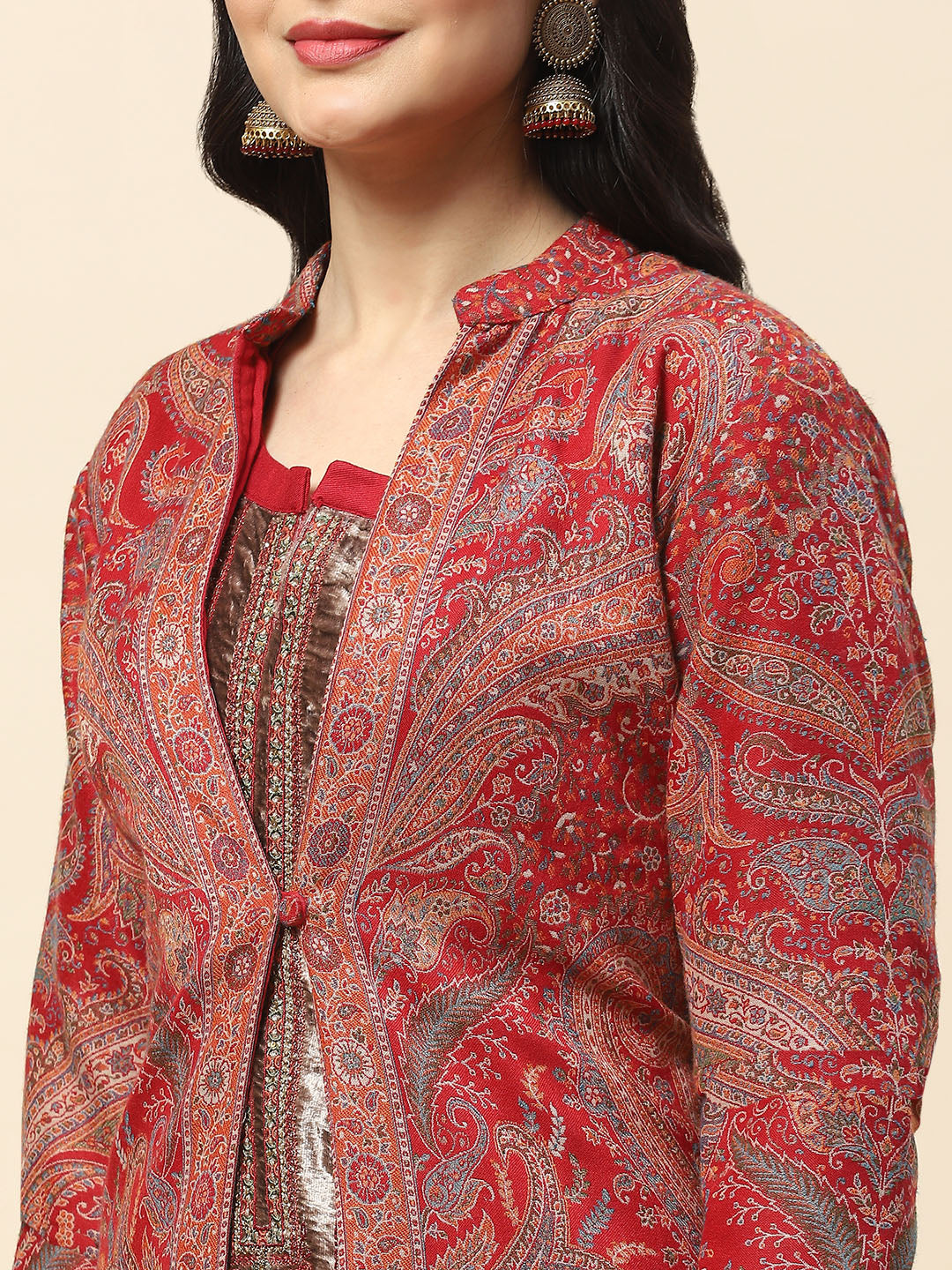 Resham Jaal Woven Pashmina Kurta With Pants &amp; Jacket